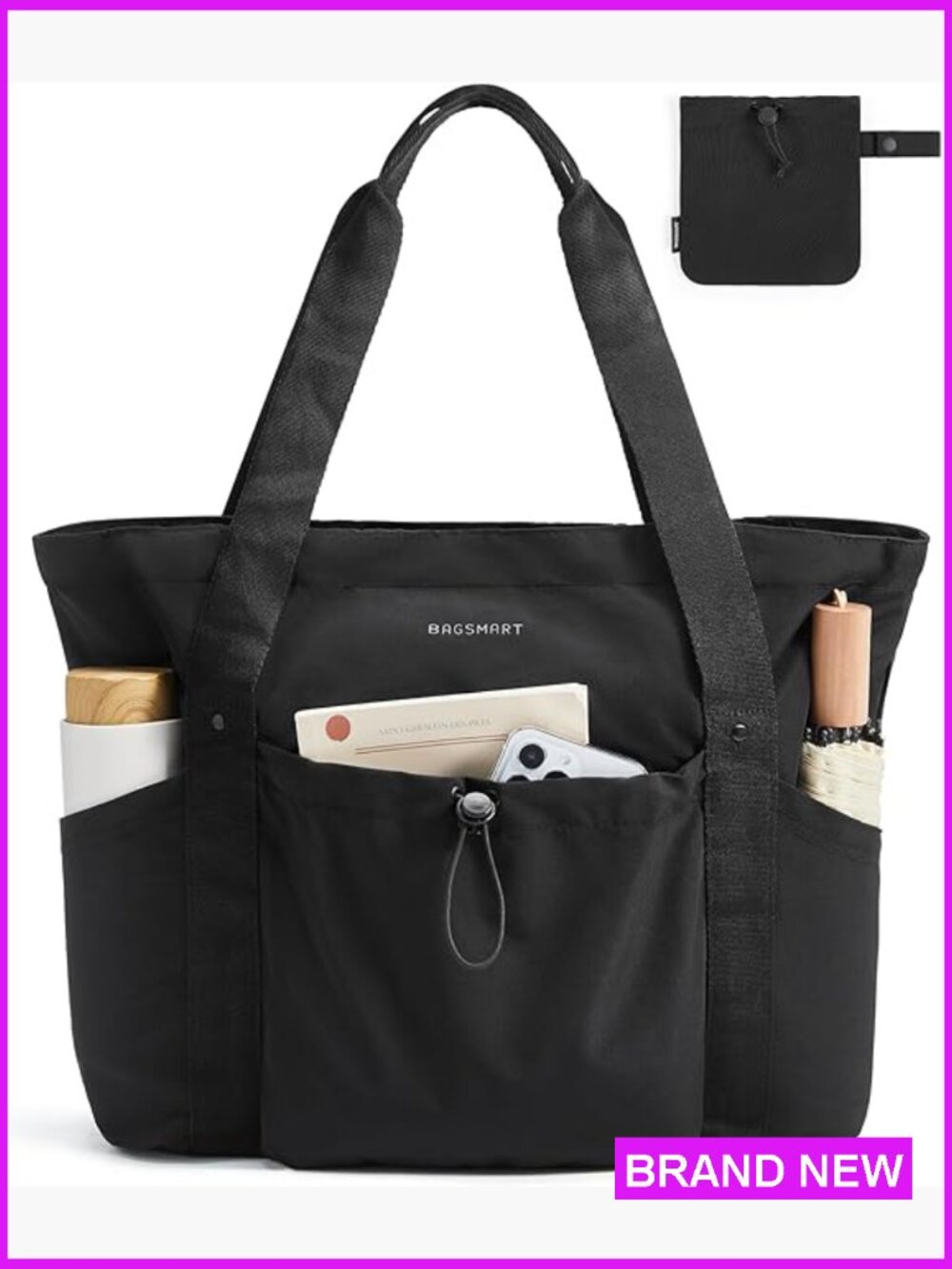 Foldable Travel Tote Bag with Drawstring Lightweight Shoulder Handbag for Work